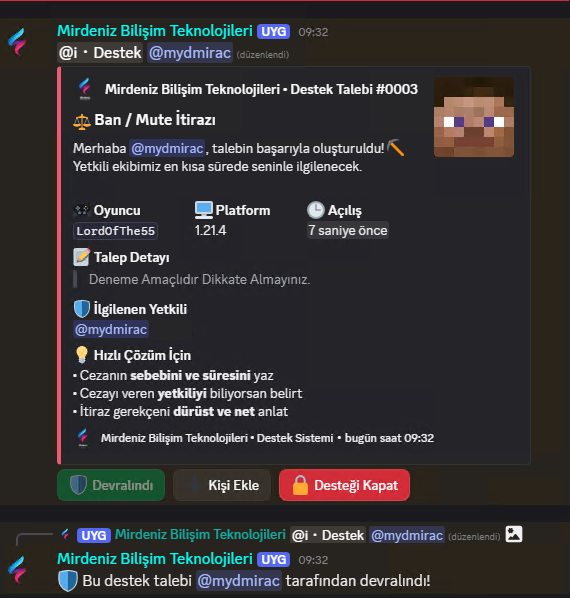 Ban ve Mute İtirazı kategorisinde destek talebi #0003