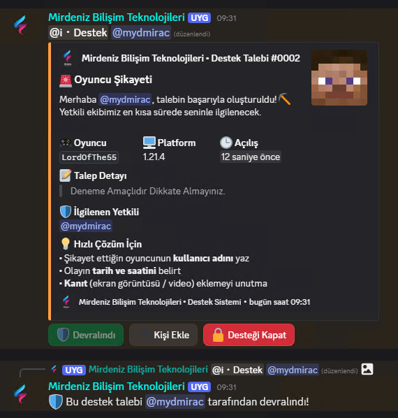 Oyuncu Şikayeti kategorisinde destek talebi #0002
